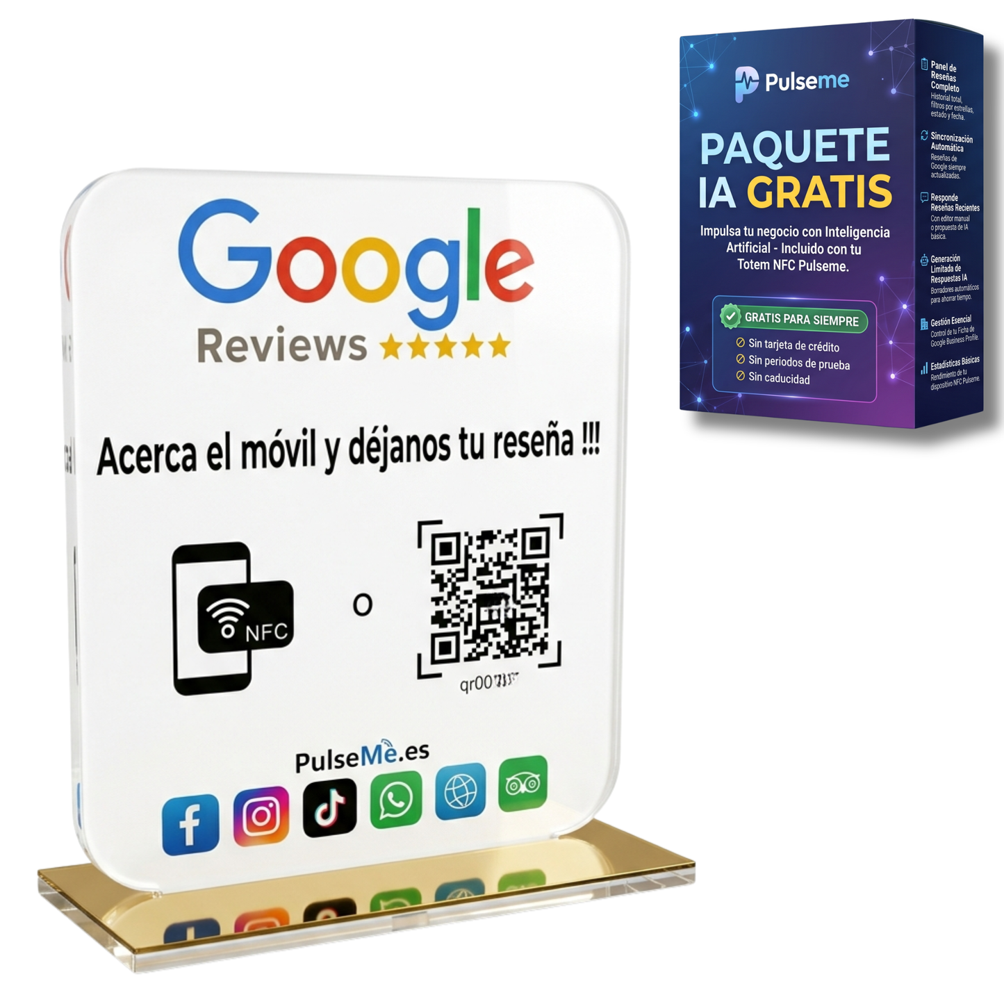 Pulseme Soporte Acrílico Rosa NFC+QR Premium. Sin Cuotas.