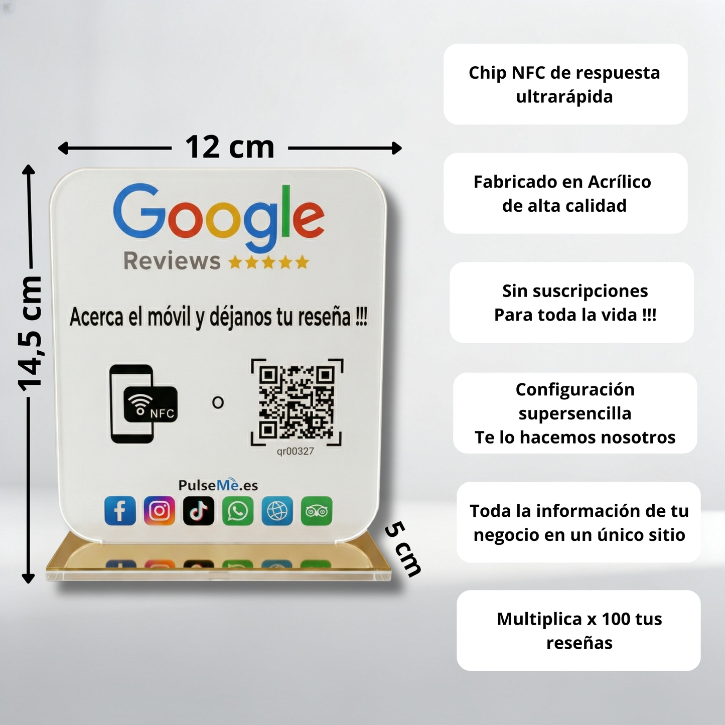 Pulseme Soporte Acrílico Rosa NFC+QR Premium. Sin Cuotas.