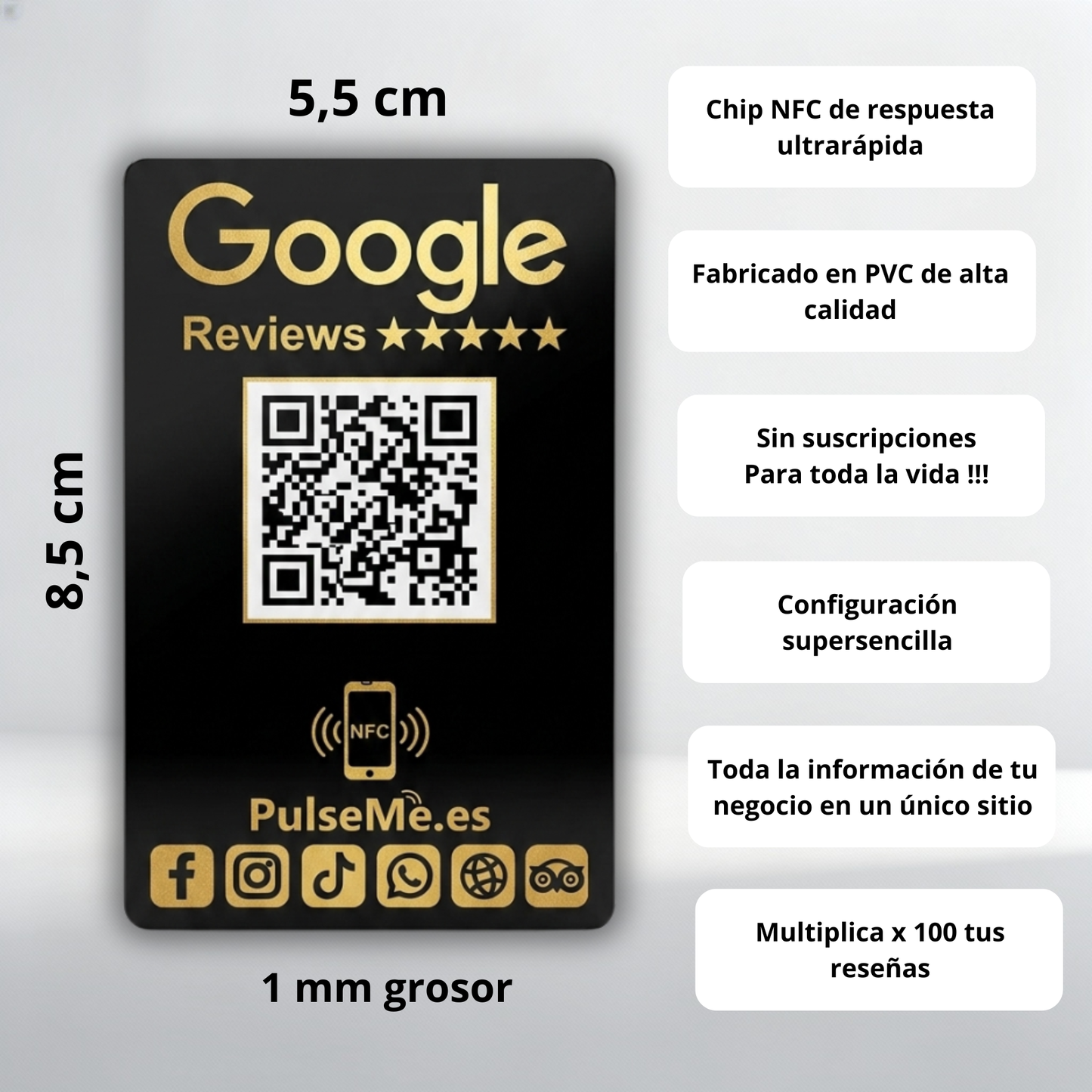 Pulseme® Tarjeta NFC +QR Negra. Sin Cuotas.
