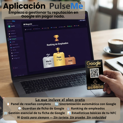 Pulseme® Tarjeta NFC +QR Negra. Sin Cuotas.