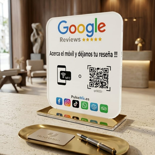 Pulseme Soporte Acrílico NFC+QR Premium. Con tarjeta NFC + QR. Sin Cuotas.