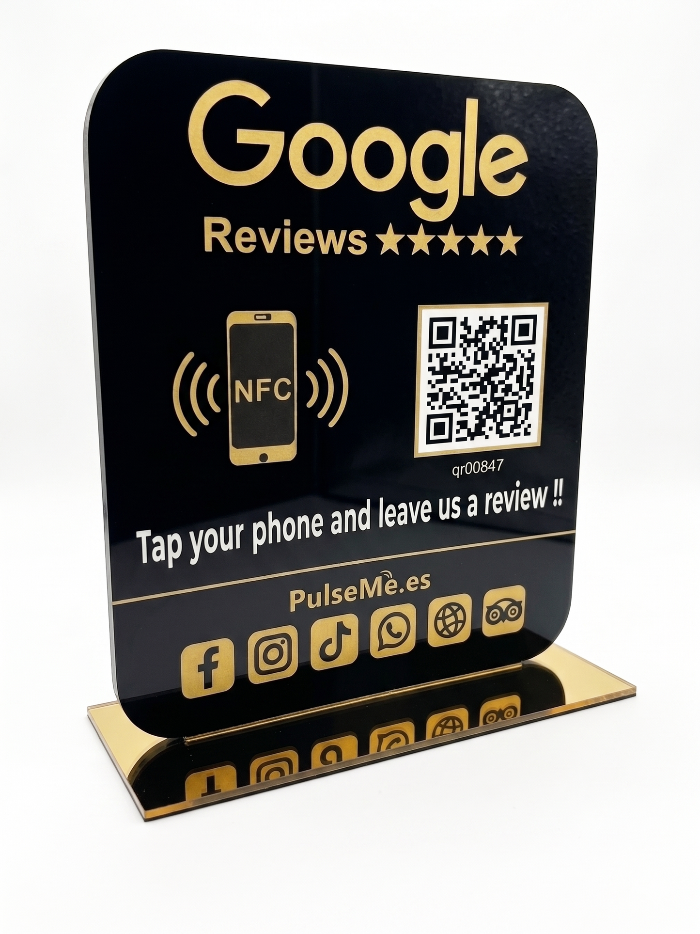 Pulseme Soporte Acrílico Negro NFC+QR Premium. Sin Cuotas.