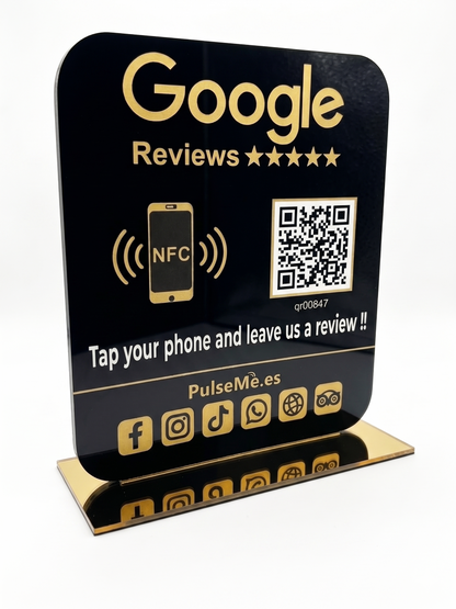 Pulseme Soporte Acrílico Negro NFC+QR Premium. Sin Cuotas.